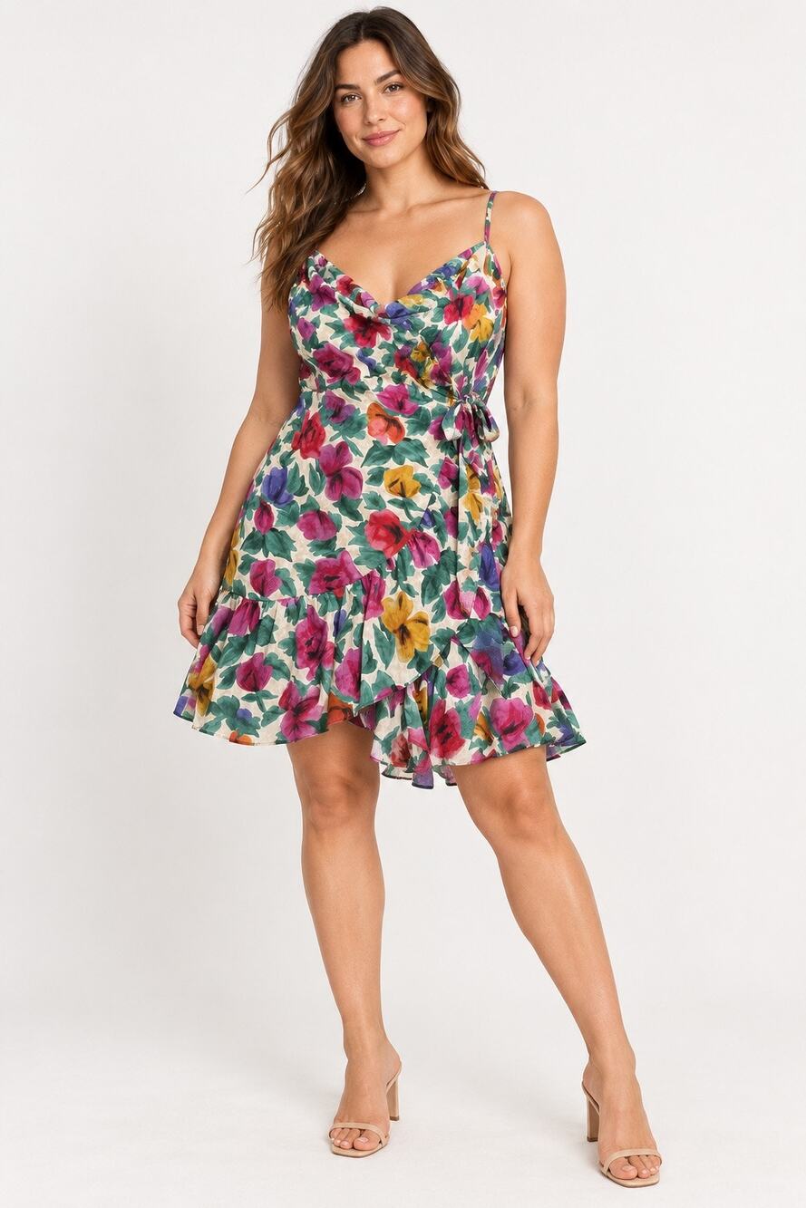 Topshop Floral Wrap Ruffle Hem Dress Women’s Size 12 Multicolor